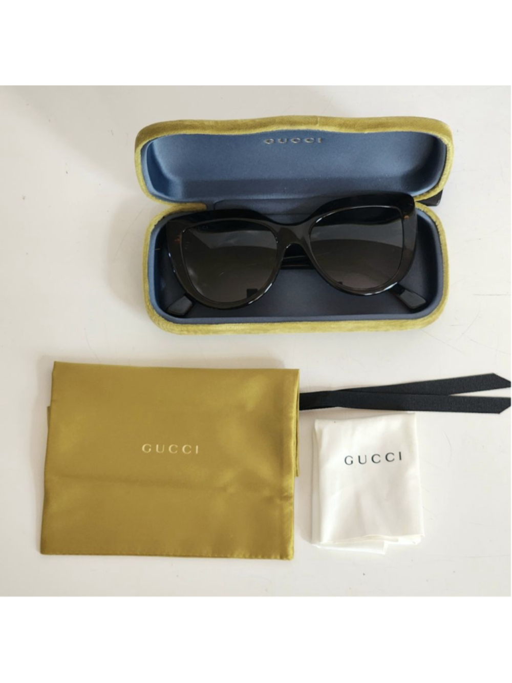GUCCI NEW Cat Eye Havana Sunglasses in Tortoiseshell Brown Gold Accents GG0164S - Picture 2 of 11